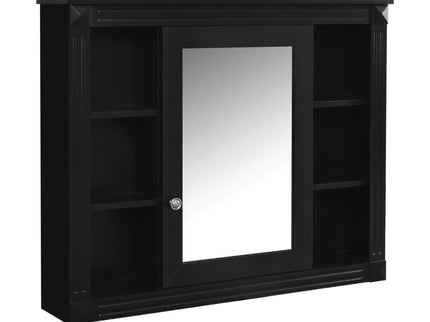 Wall-Mounted Bathroom Storage Cabinet With Mirror, 6 Open Shelves - Black