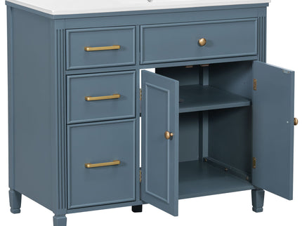 Modern Bathroom Vanity With Ceramic Sink, Freestanding, One Tip Out Drawer, 3 Side Drawers, Adjustable Shelf