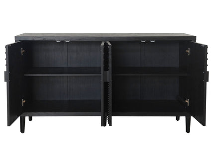 Modern Sideboard Cabinet With Decorative Nailhead Accents, Stylish Storage Solution For Dining, Living Rooms - Black