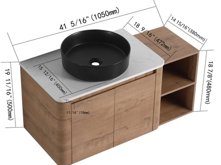 Wall Mounted Bathroom Vanity With Art Sink, 1 Storage Shelf, 2 Soft Close Doors