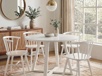 Edo - 5 Piece Dining Set, Trestle Dining Table With 4 Windsor Chairs - White