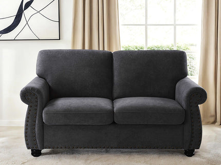 Soft Loveseat, Upholstered 2 Seater Couch, Loose Back Cushions And Turned Legs