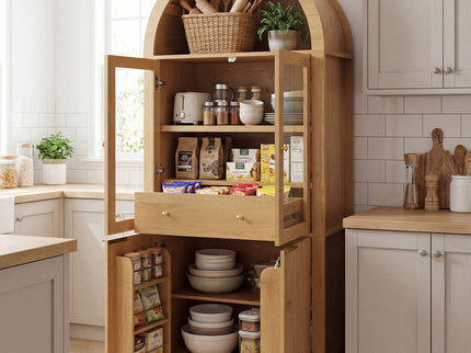 Fluted Tall Arched Pantry Cabinet With Adjustable Shelves