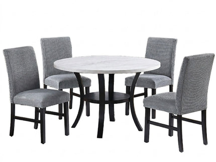 Elegant 5 Piece Dining Set Dark Chairs Top Table With Lower Shelf Kitchen Dining Room
