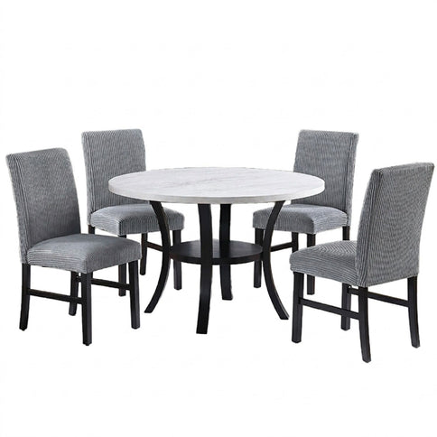 Elegant 5 Piece Dining Set Dark Chairs Top Table With Lower Shelf Kitchen Dining Room