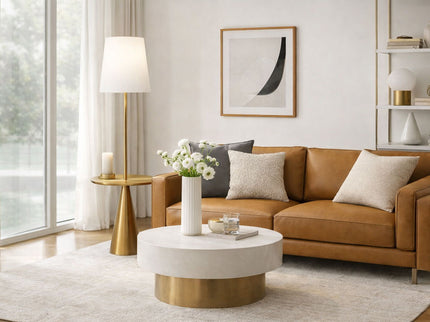 Celestial - Modern Floor Lamp With Accent Table With Large Shade - Gold / White