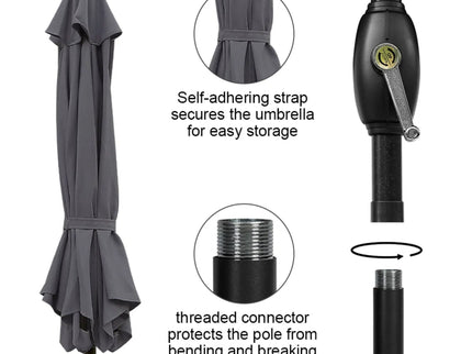 Umbrella With Crank Lift & Tilt, UV-Resistant Canopy For Patio