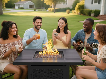 Outdoor 2 In 1 Propane Fire Pit Table With Dual Burners, Lava Rocks And Waterproof Cover - Black