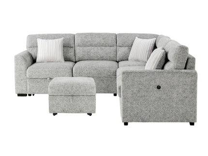 Emiliano - Sectional Sofa With 3 Pillows And Storage Ottoman - Nickel