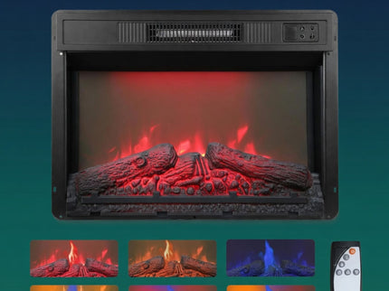 Electric Fireplace Insert Heater With Multicolor Flames, Remote Control - Black