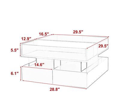 Lift Top Coffee Table With 2 Drawers, Hidden Space And LED Lights For Living Room