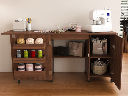 Foldable Sewing Table With Locking Casters