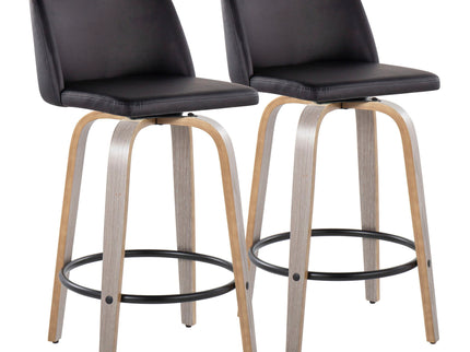 Toriano - Contemporary Fixed Height Counter Stool With Swivel & Round Footrest (Set of 2)