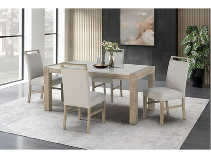 Vanilla - Real Marble Dining Table And Chair Set With Upholstery - Beige / Natural