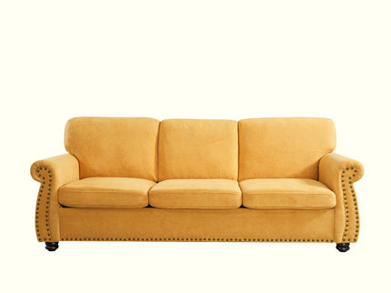 Soft Sofa, Upholstered 3 Seater Couch With High Density Foam, Loose Back Cushions And Turned Legs