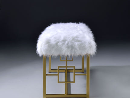 Bagley II - Bench Faux Fur - White / Gold