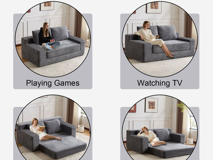 Comfortable Deep Seat Loveseat Sofa Bed, Reversible Cushion With Pillows