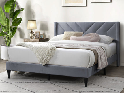 Elegant Bed With Upholstered Headboard, Platform Base