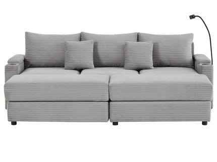Modern Style Loveseat Sofa Sectional Sofa Couch With Storage Space, A Movable Ottoman, Two USB Ports, Two Cup Holders, A Phone Holder For Living Room