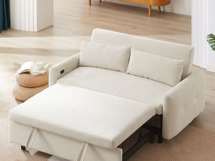 Pull-Out 2 Seat Modern Sleeper Sofa With 2 Throw Pillows And USB Ports