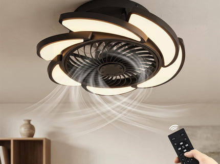 Bladeless Ceiling Fan With Remote Control, 6 Speeds Dimmable Light, Enclosed Low Profile For Living Room - Black