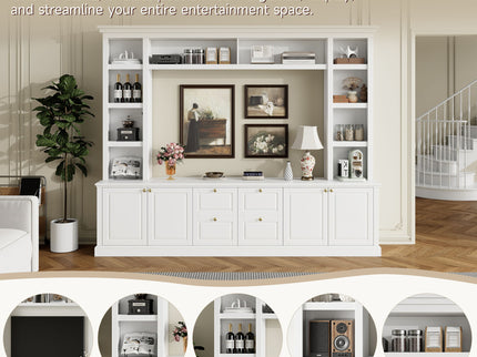 TV Stand With Bookcase, Storage Cabinet With 3 Adjustable Shelves, Living Room Entertainment Center - White