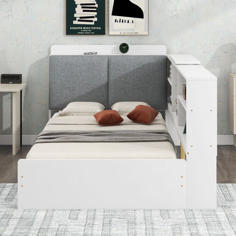 Platform Bed With Storage Headboard, Shelves And 2 Drawers