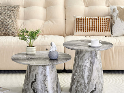 Nested Coffee Table Set, Round Design For Living Room - Gray