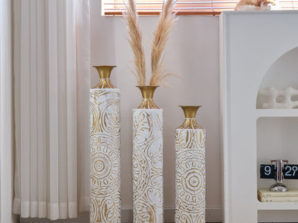 Floor Metal Vases Decorated Metal Vases (Set of 3) Gorgeous Home Decoration Large Glazed Metal Vases - White / Gold