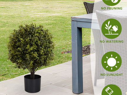 Artificial Ball Topiary Tree Decoration In Pot (Set of 2) - Green