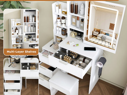 Modern Vanity Desk With 3 LED Lighting Modes, 4 Drawers