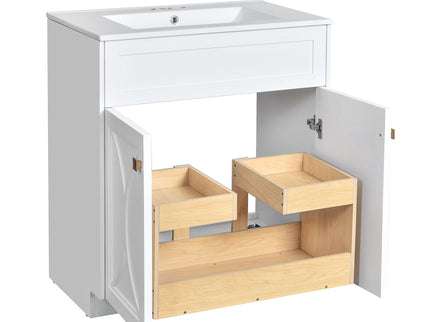 Bathroom Vanity With Sink, Freestanding Storage Cabinet With Handles, Soft Closing Doors