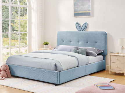 Upholstered Bed With Oversized Rabbit Ear Headboard, LED Lights & 4 Storage Drawers