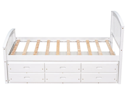Platform Storage Bed Solid Wood Bed With 6 Drawers