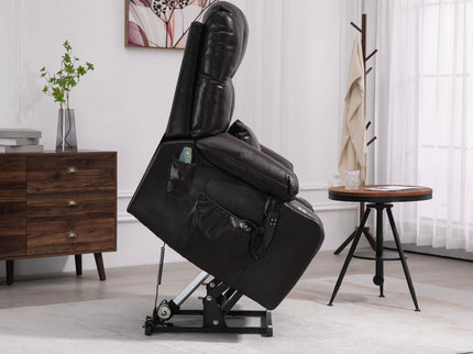 Lift Chair With Heat & Massage, 2 Pockets, 2 Cup Holders, Dual Remote - Wine Red