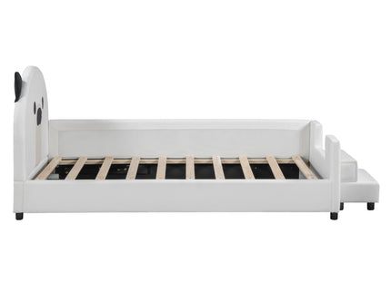 Upholstered Daybed With Bear Shaped Headboard, Hydraulic System And Breathable Fence