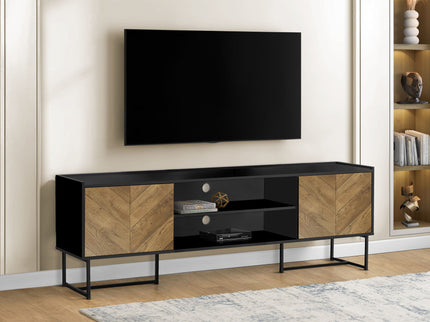 TV Stand, Console, Media Entertainment Center, Storage Cabinet, Modern - Black