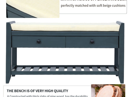 Multipurpose Entryway Shoe Rack With Cushioned Seat And Drawers
