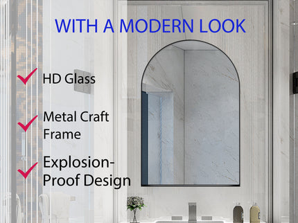 Arched Recessed Medicine Cabinet, Metal Framed Bathroom Wall Cabinet With Mirror And Adjustable Shelves, Wall Mirror With Storage For Bathroom
