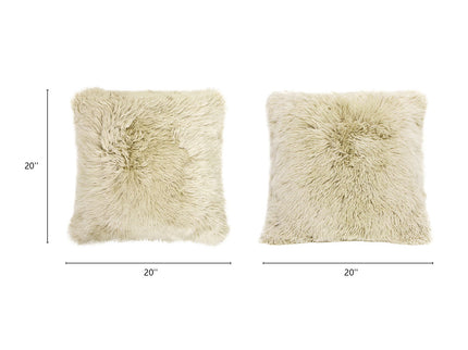Astrid - Square New Zealand Sheepskin Accent Throw Pillow Cover With Feather Insert - Taupe / Natural