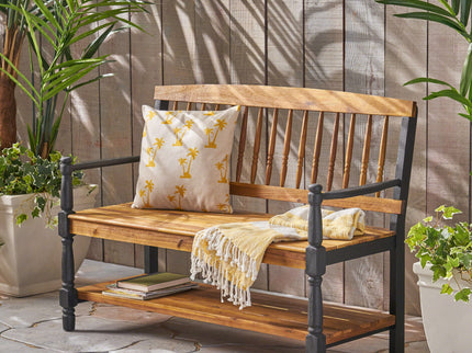 Slatted Bench With Built In Shelf