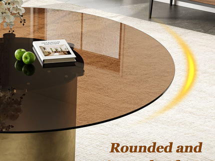 Round Dining Table With Glass Top, Kitchen And Living Room Furniture - Brown