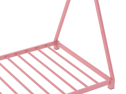 Metal House Platform Bed With Triangle Structure, Low Profile Design