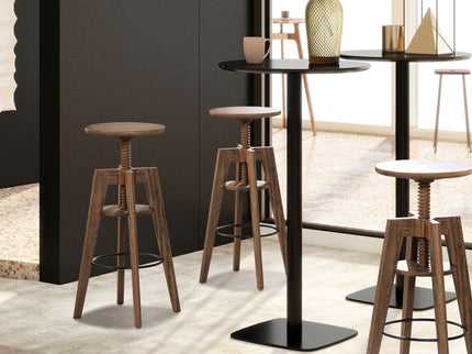 Spencer - Minimalist Oak Adjustable Bar Counter Stool - Walnut Brown Oak