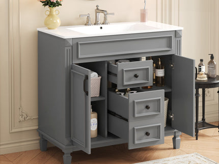 Bathroom Vanity With Top Sink, Basin On Cabinet With 2 Soft Closing Doors And 2 Drawers