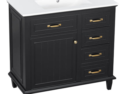 Modern Bathroom Vanity With Sink Top, Flip Drawers, Adjustable Shelf
