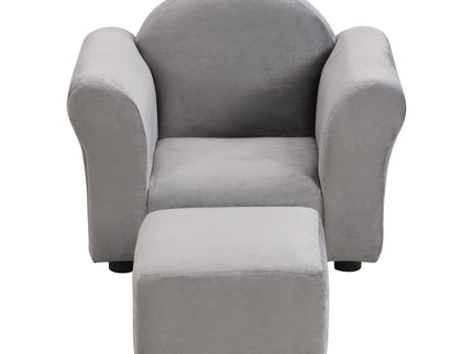 Kids Velvet Upholstered Chair With Ottoman For Comfortable Seating - Gray