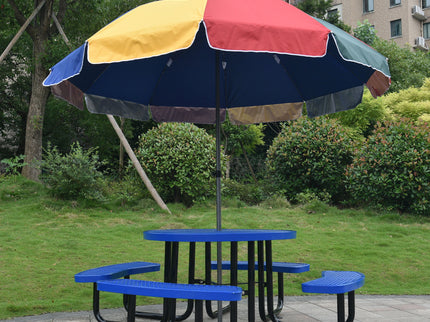 Round Outdoor Steel Picnic Table With Umbrella Pole