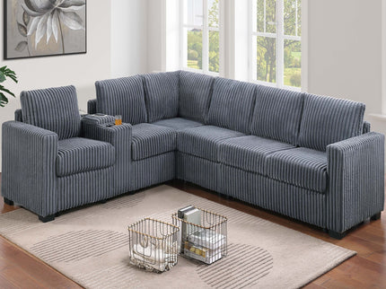 Modern Style L-Shape Sectional Set, USB Ports, Cup Holder