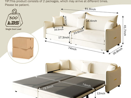 King Pull Out Sofa Bed, 3-In-1 Convertible Bed With 3 Pillows